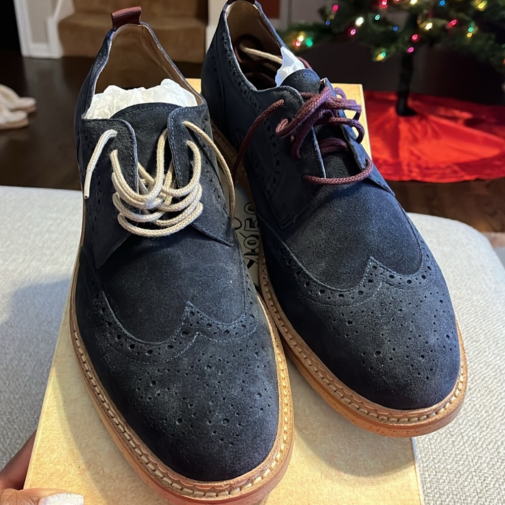 Johnston & Murphy Navy Suede Wingtip Oxfords